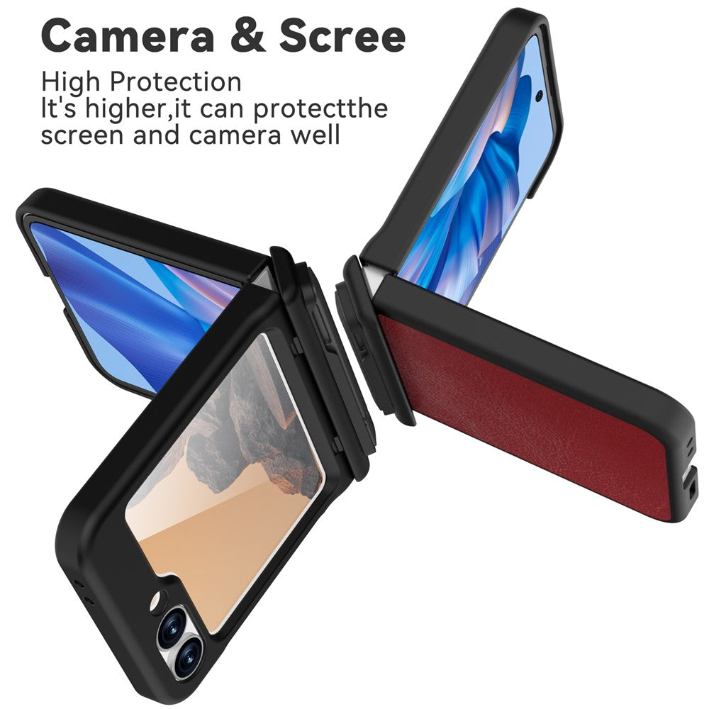 GW181 For Samsung Galaxy Z Flip7 FE 5G / Z Flip6 5G Case Crazy Horse Texture PU+PC Phone Cover with Kickstand - Dark Red