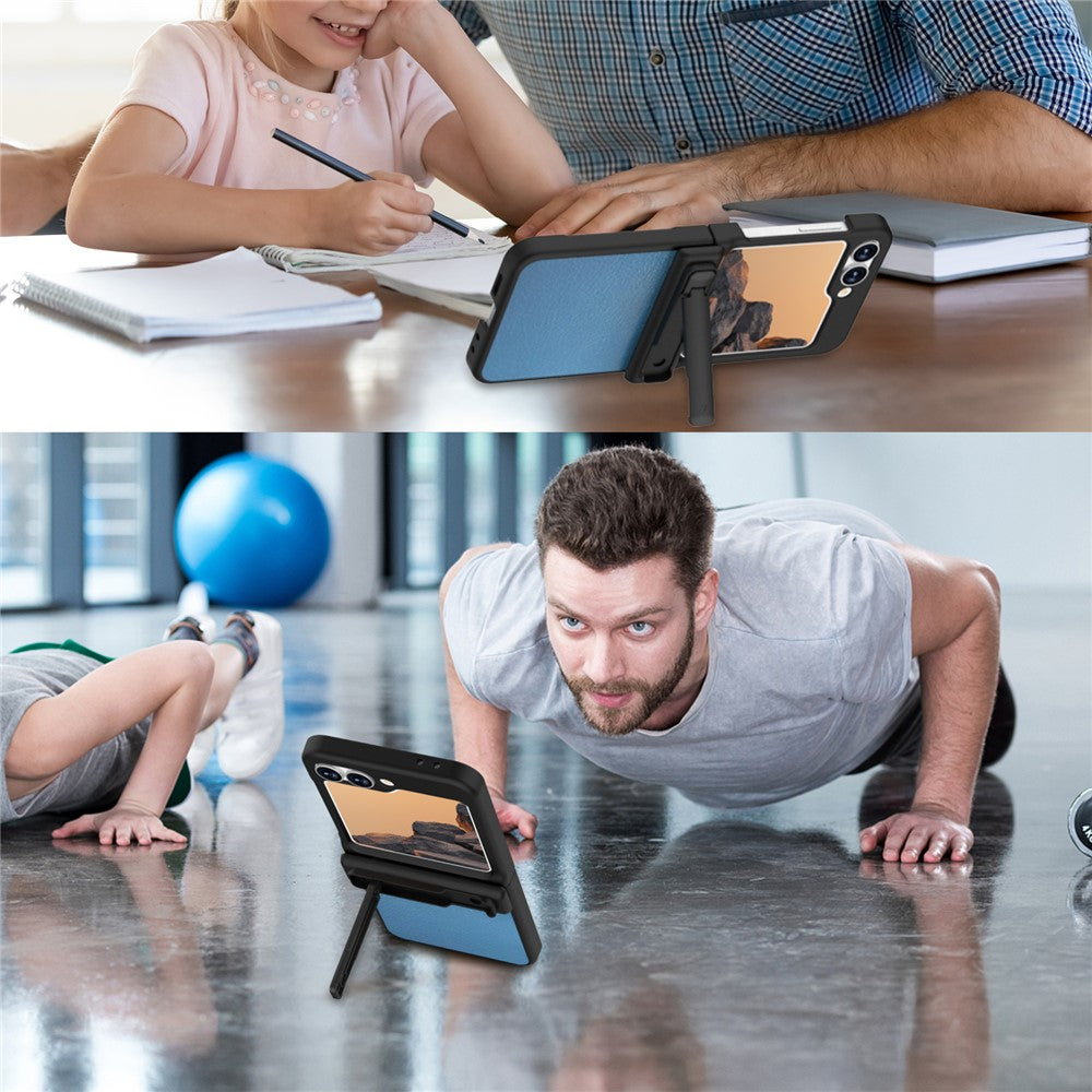 GW181 For Samsung Galaxy Z Flip7 FE 5G / Z Flip6 5G Case Litchi Texture PU+PC Kickstand Phone Cover - Baby Blue