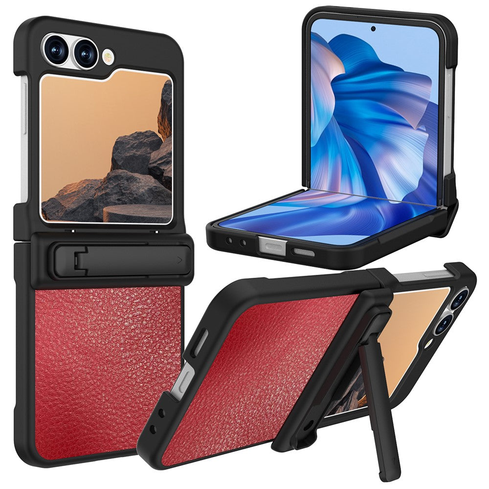 GW181 For Samsung Galaxy Z Flip7 FE 5G / Z Flip6 5G Case Litchi Texture PU+PC Kickstand Phone Cover - Dark Red