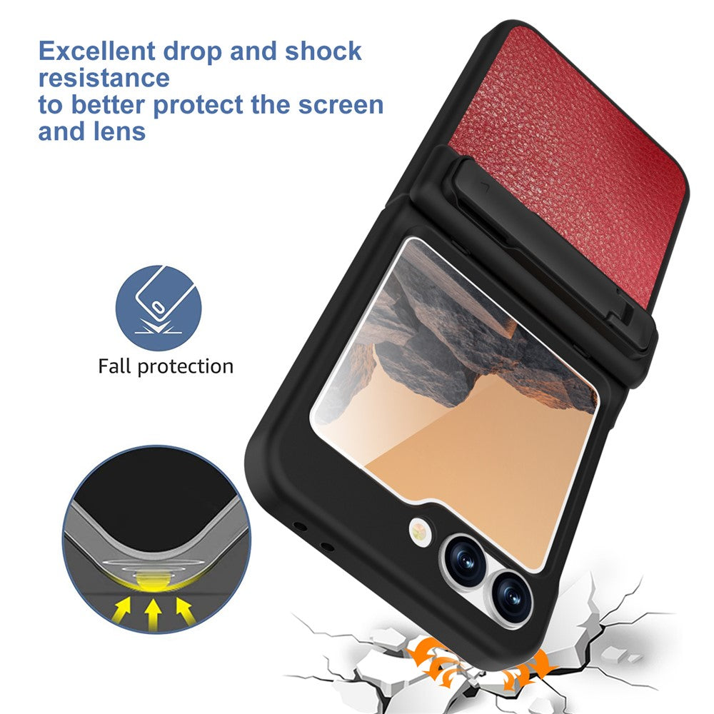 GW181 For Samsung Galaxy Z Flip7 FE 5G / Z Flip6 5G Case Litchi Texture PU+PC Kickstand Phone Cover - Dark Red