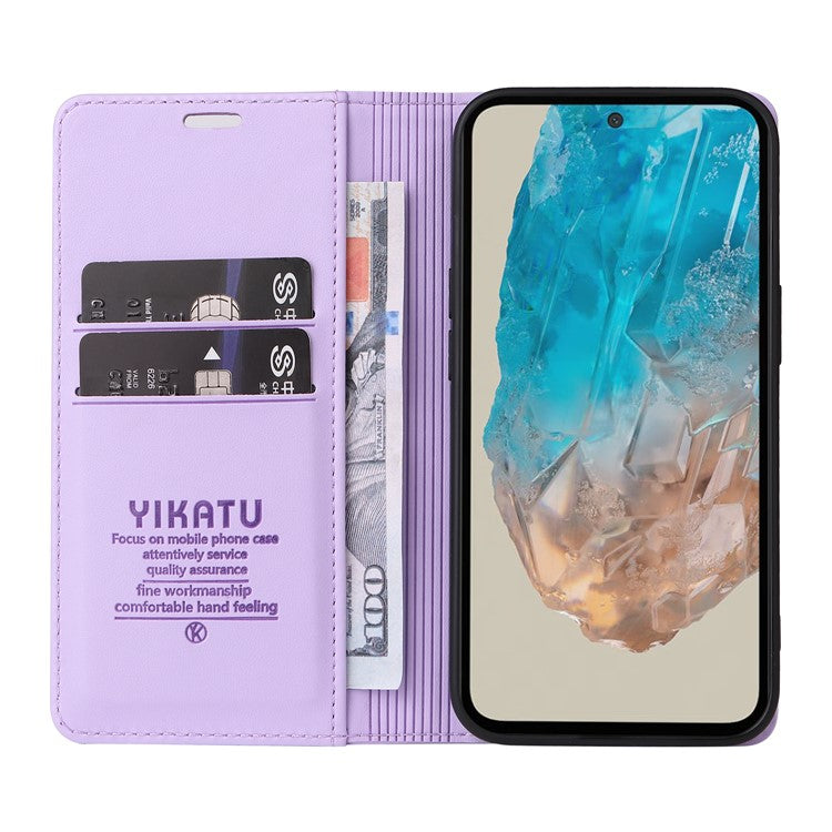 YIKATU YK-001 For Samsung Galaxy M35 5G Case Leather Flip Phone Cover Hidden Magnetic Absorption - Light Purple