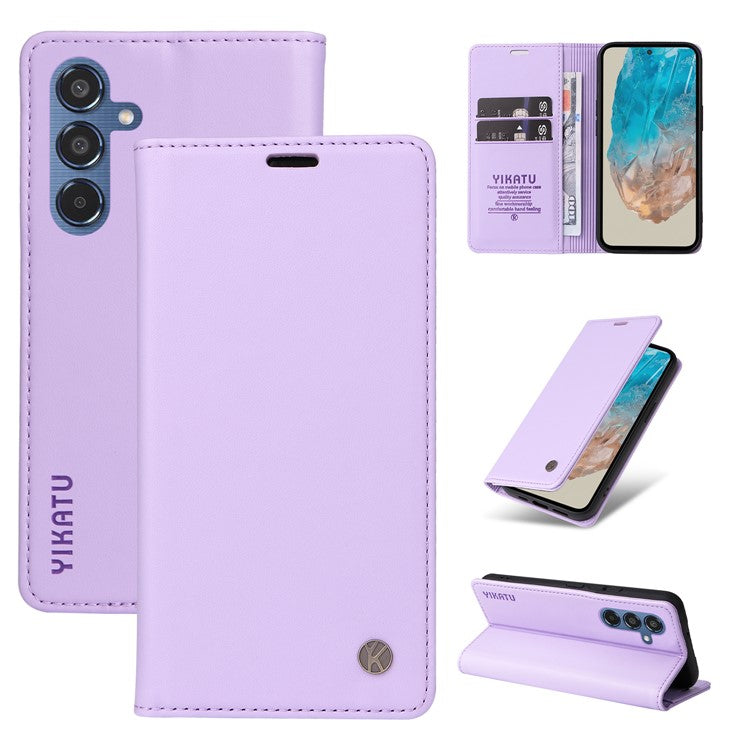 YIKATU YK-001 For Samsung Galaxy M35 5G Case Leather Flip Phone Cover Hidden Magnetic Absorption - Light Purple