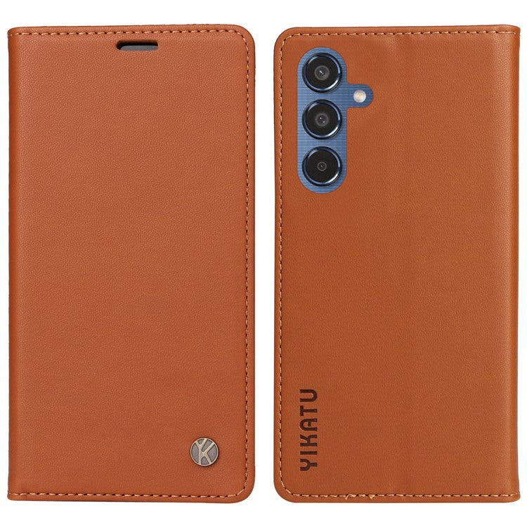 YIKATU YK-001 For Samsung Galaxy M35 5G Case Leather Flip Phone Cover Hidden Magnetic Absorption - Brown