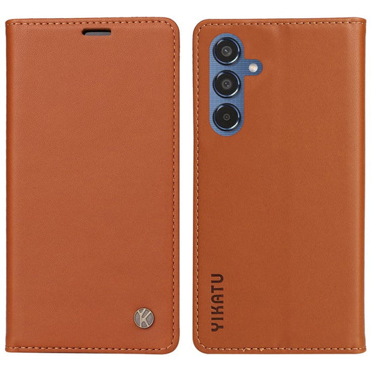 YIKATU YK-001 For Samsung Galaxy M35 5G Case Leather Flip Phone Cover Hidden Magnetic Absorption - Brown