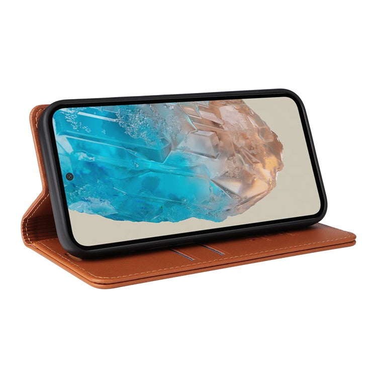 YIKATU YK-001 For Samsung Galaxy M35 5G Case Leather Flip Phone Cover Hidden Magnetic Absorption - Brown
