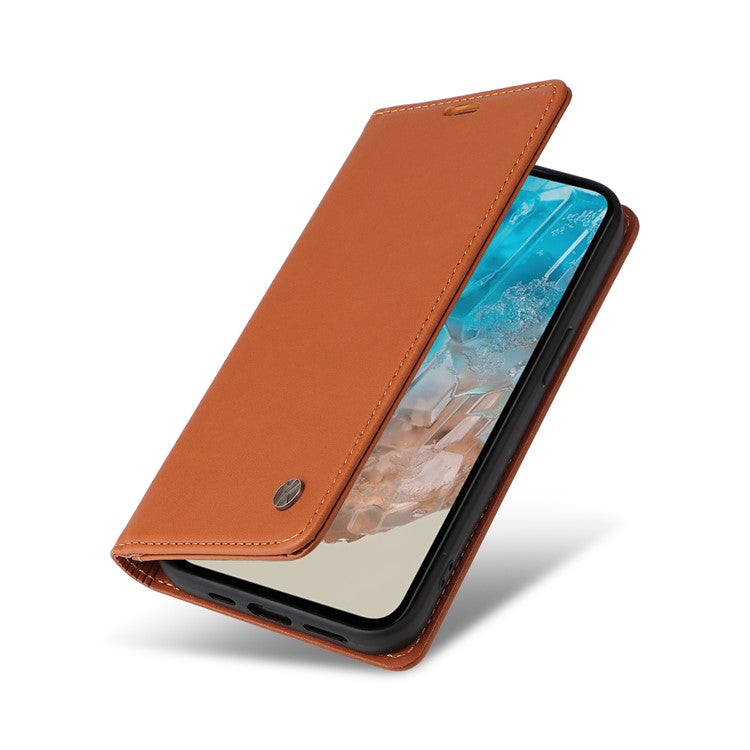 YIKATU YK-001 For Samsung Galaxy M35 5G Case Leather Flip Phone Cover Hidden Magnetic Absorption - Brown
