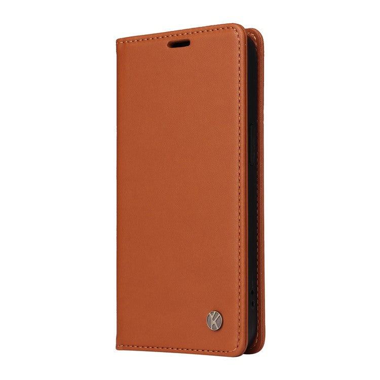 YIKATU YK-001 For Samsung Galaxy M35 5G Case Leather Flip Phone Cover Hidden Magnetic Absorption - Brown