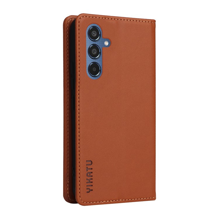 YIKATU YK-001 For Samsung Galaxy M35 5G Case Leather Flip Phone Cover Hidden Magnetic Absorption - Brown