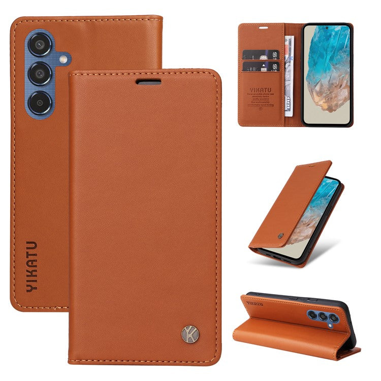 YIKATU YK-001 For Samsung Galaxy M35 5G Case Leather Flip Phone Cover Hidden Magnetic Absorption - Brown