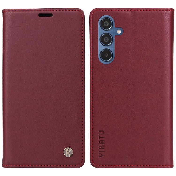 YIKATU YK-001 For Samsung Galaxy M35 5G Case Leather Flip Phone Cover Hidden Magnetic Absorption - Wine Red
