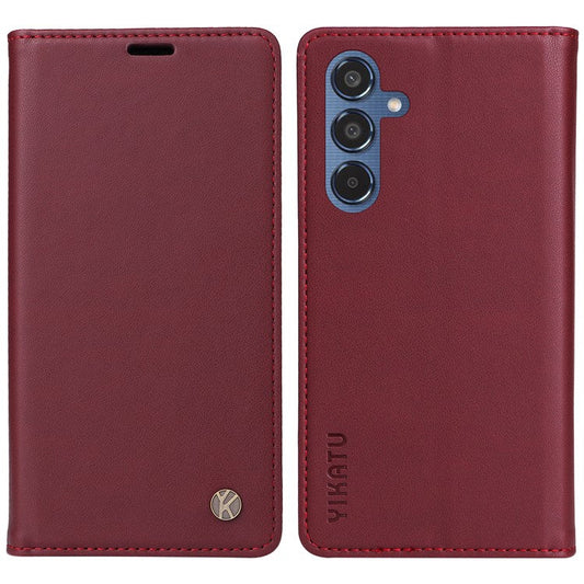 YIKATU YK-001 For Samsung Galaxy M35 5G Case Leather Flip Phone Cover Hidden Magnetic Absorption - Wine Red