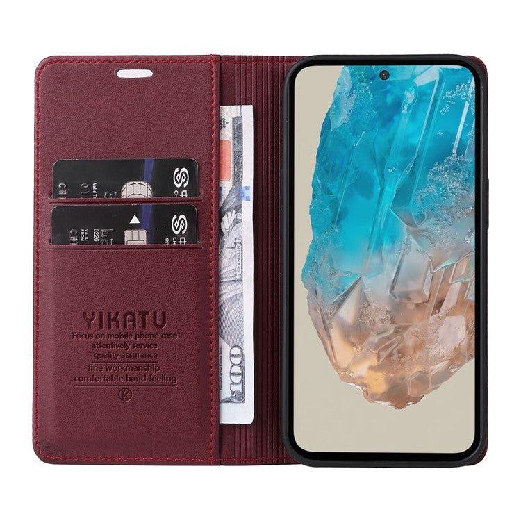 YIKATU YK-001 For Samsung Galaxy M35 5G Case Leather Flip Phone Cover Hidden Magnetic Absorption - Wine Red