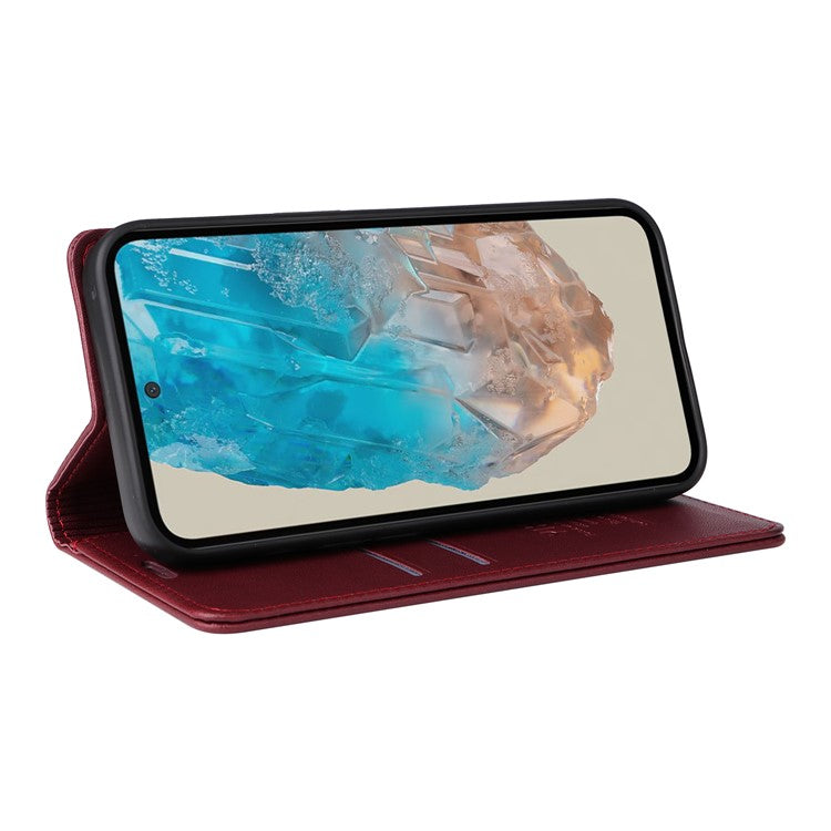 YIKATU YK-001 For Samsung Galaxy M35 5G Case Leather Flip Phone Cover Hidden Magnetic Absorption - Wine Red