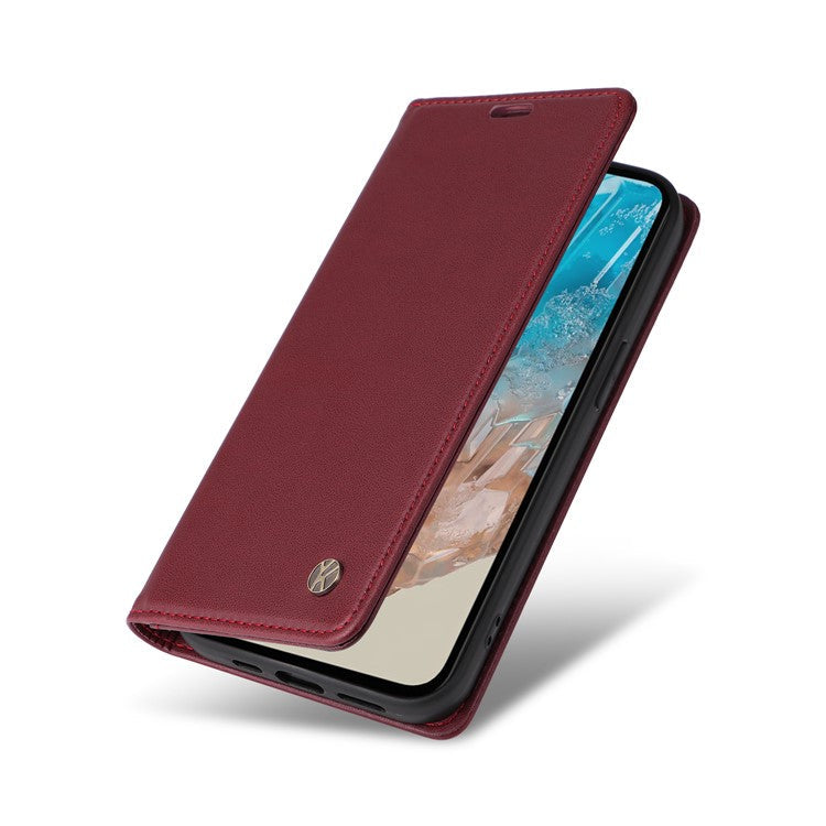 YIKATU YK-001 For Samsung Galaxy M35 5G Case Leather Flip Phone Cover Hidden Magnetic Absorption - Wine Red