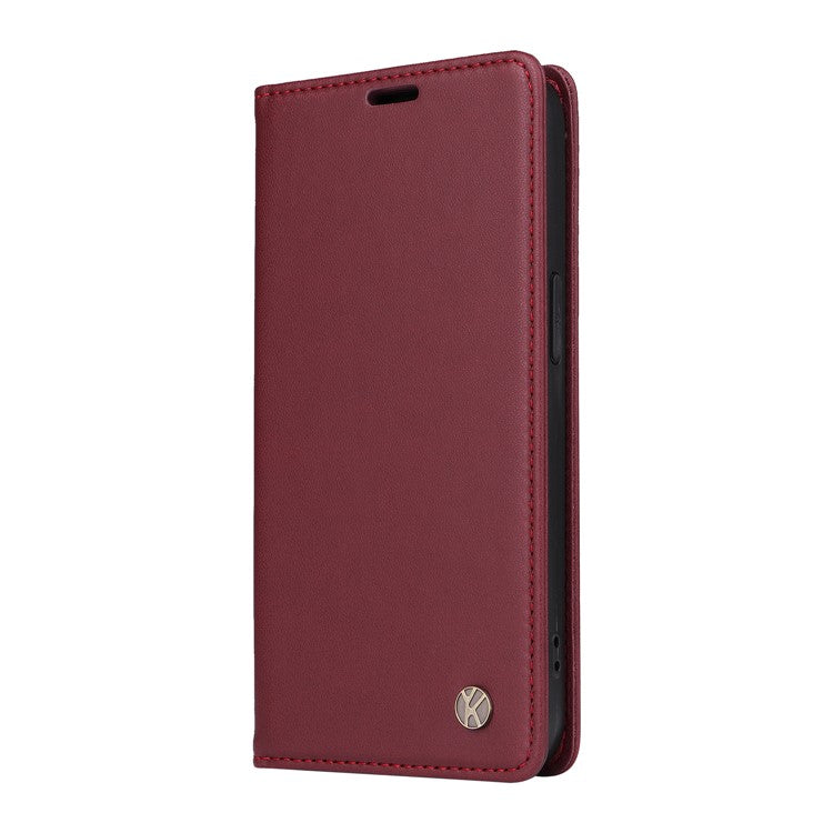 YIKATU YK-001 For Samsung Galaxy M35 5G Case Leather Flip Phone Cover Hidden Magnetic Absorption - Wine Red