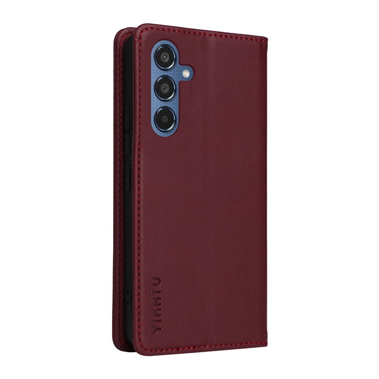 YIKATU YK-001 For Samsung Galaxy M35 5G Case Leather Flip Phone Cover Hidden Magnetic Absorption - Wine Red