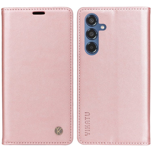 YIKATU YK-001 For Samsung Galaxy M35 5G Case Leather Flip Phone Cover Hidden Magnetic Absorption - Rose Gold