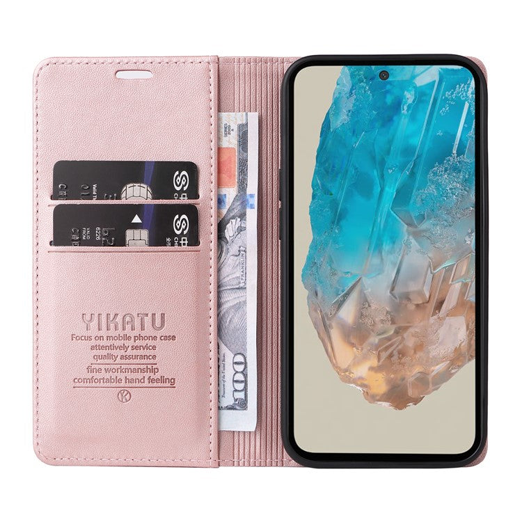 YIKATU YK-001 For Samsung Galaxy M35 5G Case Leather Flip Phone Cover Hidden Magnetic Absorption - Rose Gold