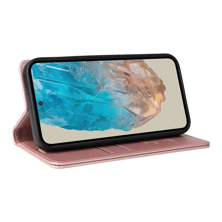 YIKATU YK-001 For Samsung Galaxy M35 5G Case Leather Flip Phone Cover Hidden Magnetic Absorption - Rose Gold