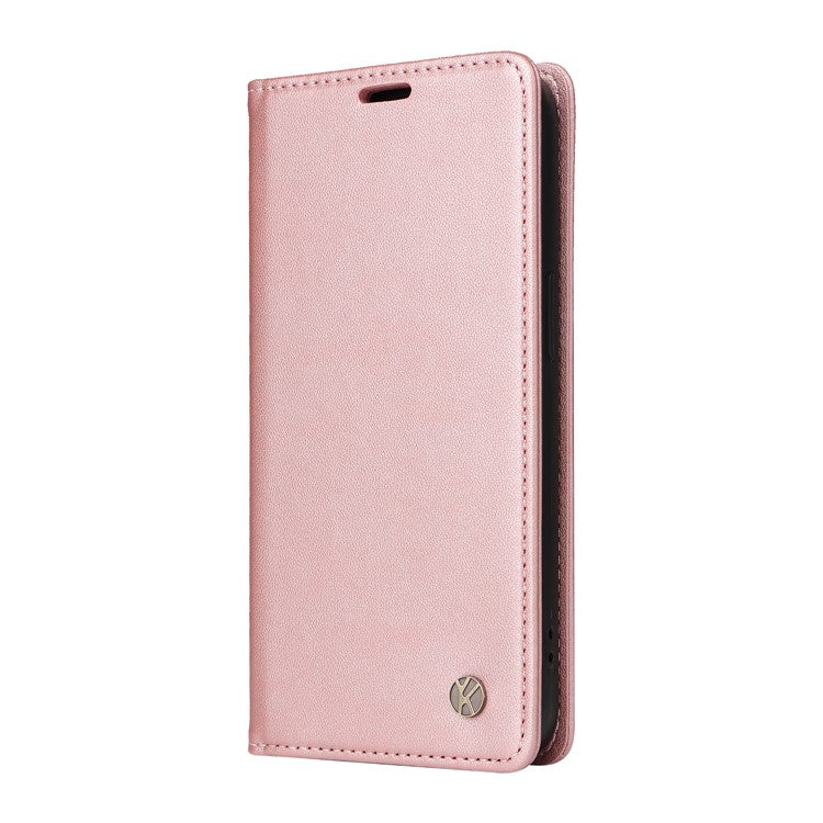 YIKATU YK-001 For Samsung Galaxy M35 5G Case Leather Flip Phone Cover Hidden Magnetic Absorption - Rose Gold