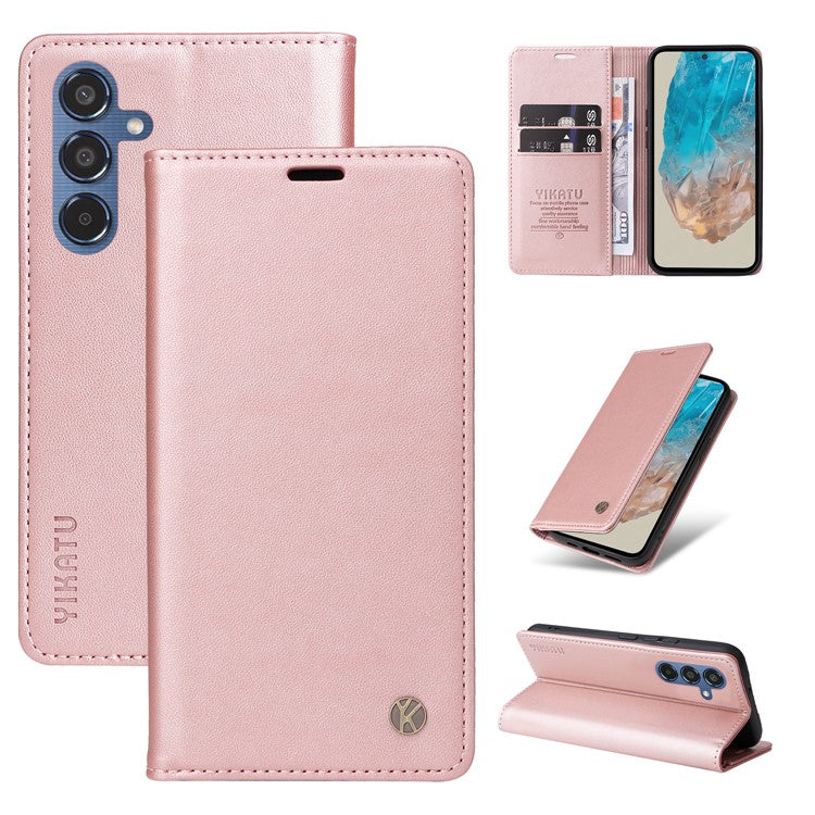 YIKATU YK-001 For Samsung Galaxy M35 5G Case Leather Flip Phone Cover Hidden Magnetic Absorption - Rose Gold