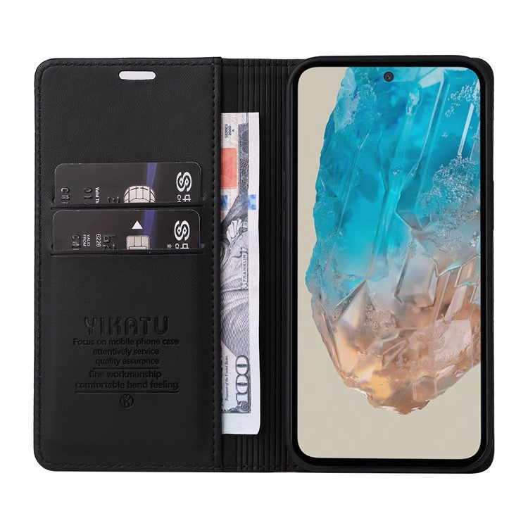 YIKATU YK-001 For Samsung Galaxy M35 5G Case Leather Flip Phone Cover Hidden Magnetic Absorption - Black