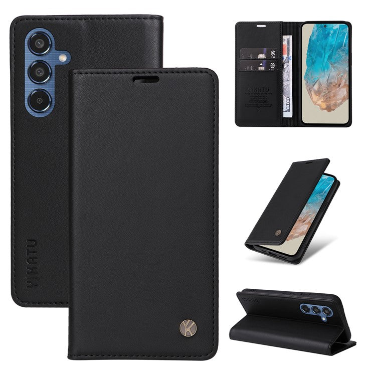 YIKATU YK-001 For Samsung Galaxy M35 5G Case Leather Flip Phone Cover Hidden Magnetic Absorption - Black