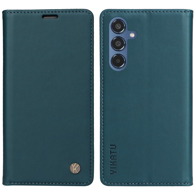 YIKATU YK-001 For Samsung Galaxy M35 5G Case Leather Flip Phone Cover Hidden Magnetic Absorption - Green