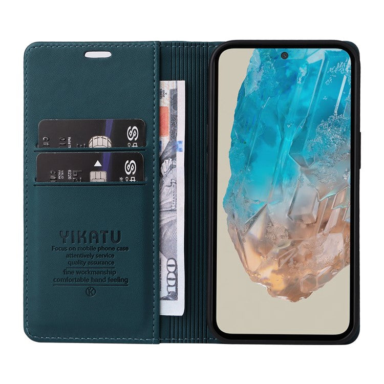 YIKATU YK-001 For Samsung Galaxy M35 5G Case Leather Flip Phone Cover Hidden Magnetic Absorption - Green
