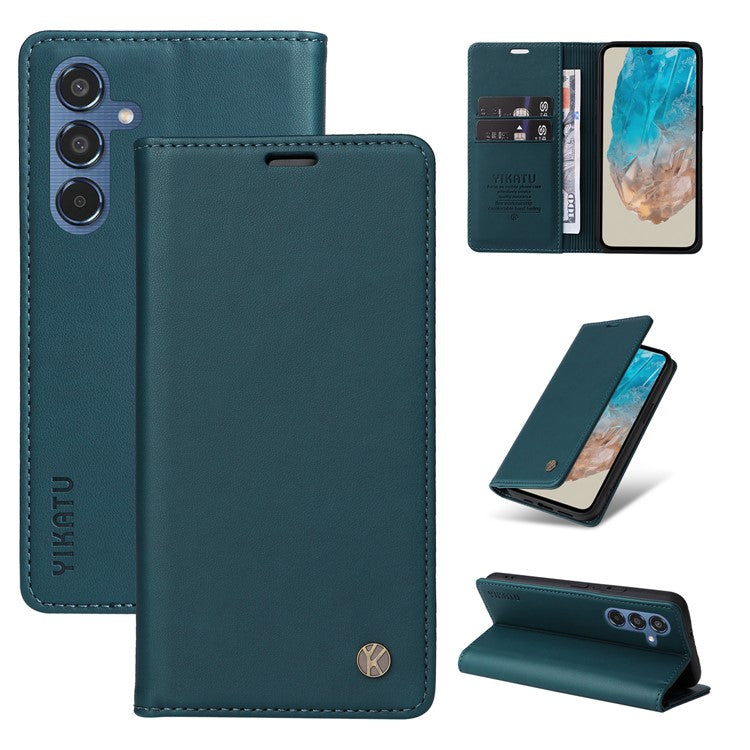 YIKATU YK-001 For Samsung Galaxy M35 5G Case Leather Flip Phone Cover Hidden Magnetic Absorption - Green