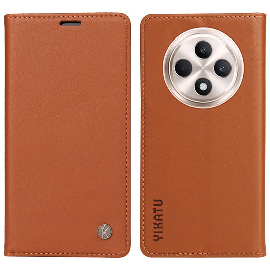 YIKATU YK-001 For Oppo Reno12 F 4G Case Wallet Leather Phone Cover Strong Magnetic Closure - Brown