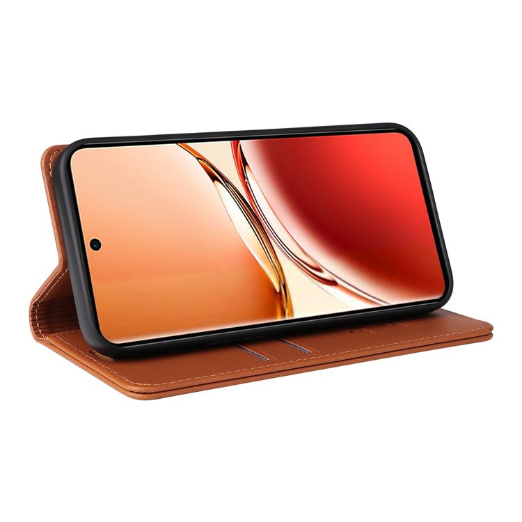 YIKATU YK-001 For Oppo Reno12 F 4G Case Wallet Leather Phone Cover Strong Magnetic Closure - Brown