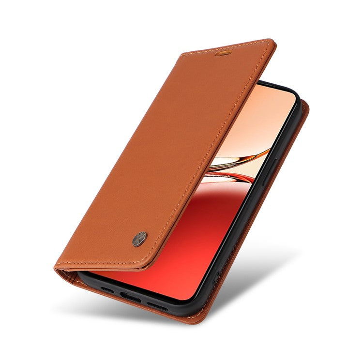 YIKATU YK-001 For Oppo Reno12 F 4G Case Wallet Leather Phone Cover Strong Magnetic Closure - Brown