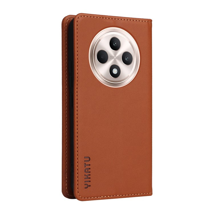 YIKATU YK-001 For Oppo Reno12 F 4G Case Wallet Leather Phone Cover Strong Magnetic Closure - Brown