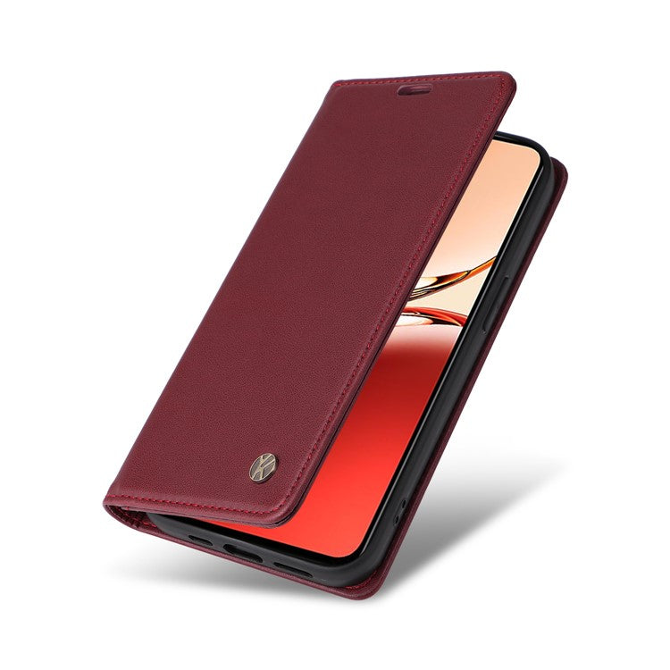 YIKATU YK-001 For Oppo Reno12 F 4G Case Wallet Leather Phone Cover Strong Magnetic Closure - Wine Red