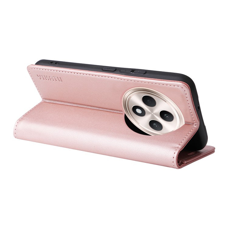YIKATU YK-001 For Oppo Reno12 F 4G Case Wallet Leather Phone Cover Strong Magnetic Closure - Rose Gold