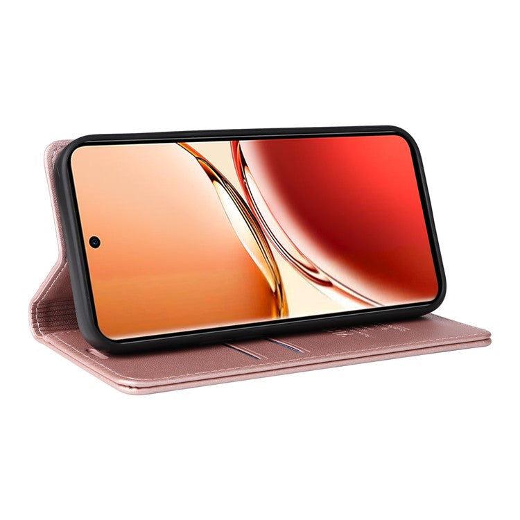 YIKATU YK-001 For Oppo Reno12 F 4G Case Wallet Leather Phone Cover Strong Magnetic Closure - Rose Gold