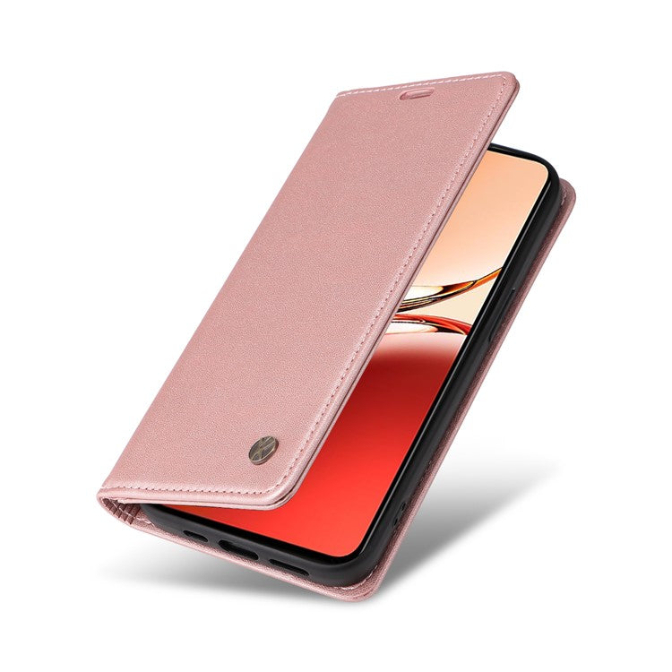 YIKATU YK-001 For Oppo Reno12 F 4G Case Wallet Leather Phone Cover Strong Magnetic Closure - Rose Gold