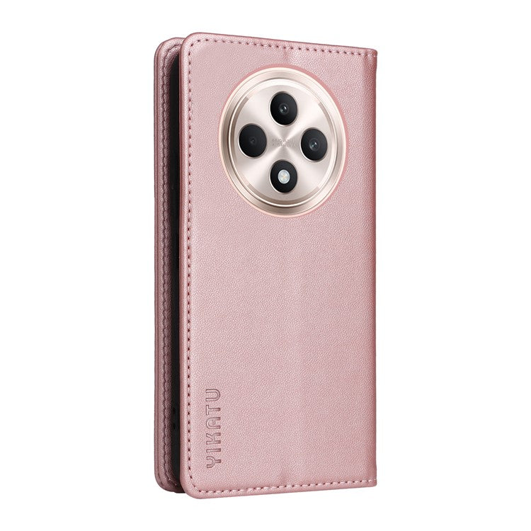 YIKATU YK-001 For Oppo Reno12 F 4G Case Wallet Leather Phone Cover Strong Magnetic Closure - Rose Gold