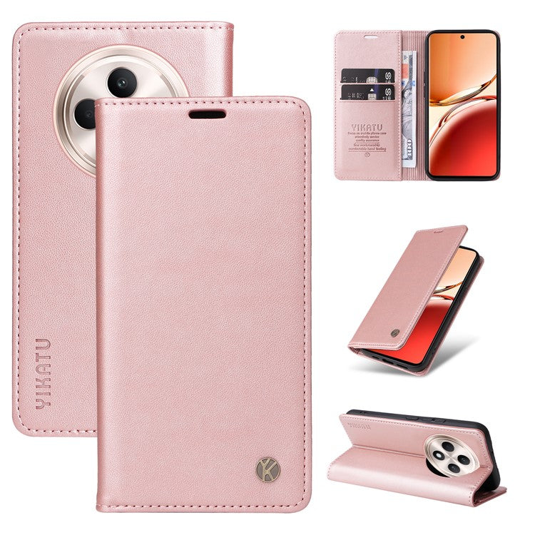 YIKATU YK-001 For Oppo Reno12 F 4G Case Wallet Leather Phone Cover Strong Magnetic Closure - Rose Gold