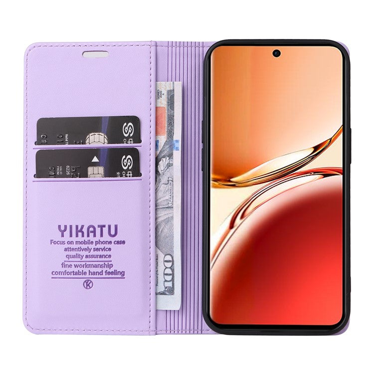 YIKATU YK-001 For Oppo Reno12 F 4G Case Wallet Leather Phone Cover Strong Magnetic Closure - Light Purple