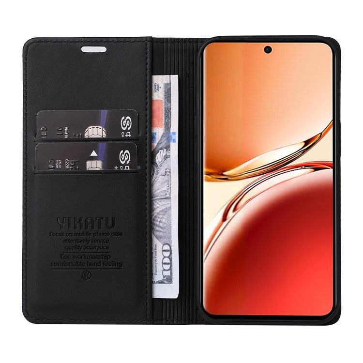 YIKATU YK-001 For Oppo Reno12 F 4G Case Wallet Leather Phone Cover Strong Magnetic Closure - Black