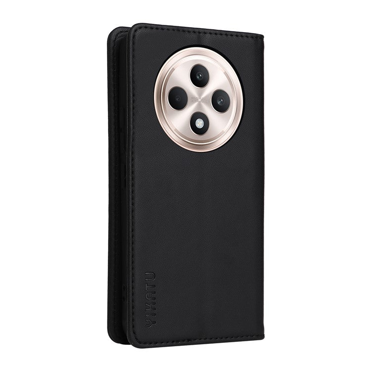 YIKATU YK-001 For Oppo Reno12 F 4G Case Wallet Leather Phone Cover Strong Magnetic Closure - Black