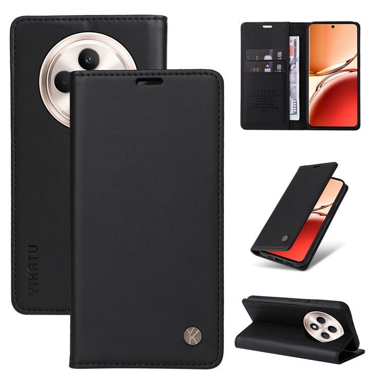 YIKATU YK-001 For Oppo Reno12 F 4G Case Wallet Leather Phone Cover Strong Magnetic Closure - Black