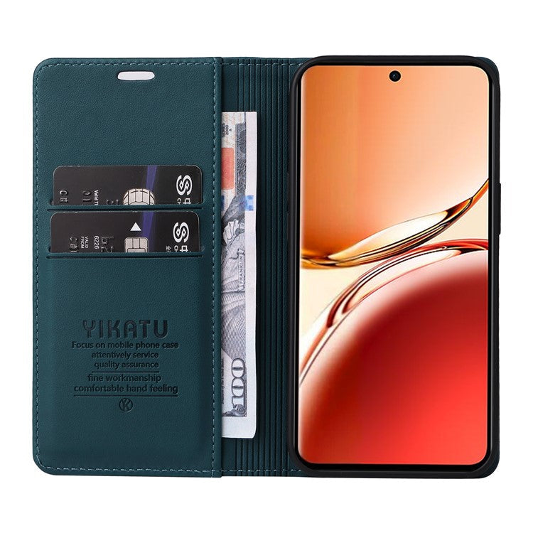 YIKATU YK-001 For Oppo Reno12 F 4G Case Wallet Leather Phone Cover Strong Magnetic Closure - Green