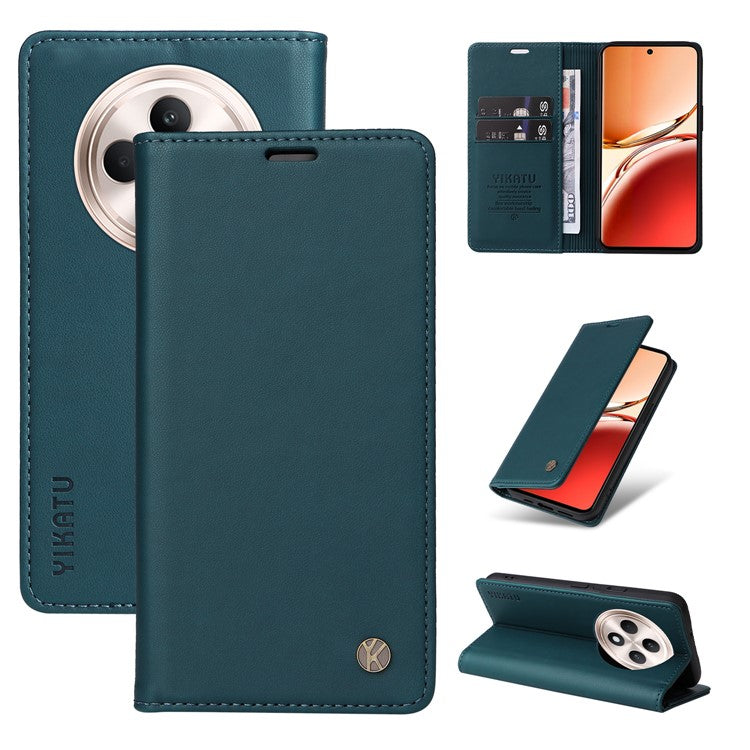 YIKATU YK-001 For Oppo Reno12 F 4G Case Wallet Leather Phone Cover Strong Magnetic Closure - Green