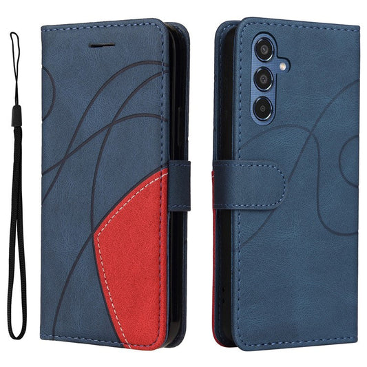 KT Leather Series-1 For Samsung	Galaxy M35 5G Case Two-colors Splicing Phone Cover Folio Bookstytle - Blue