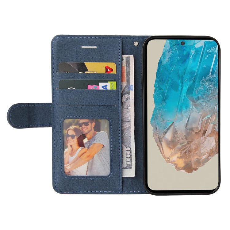 KT Leather Series-1 For Samsung	Galaxy M35 5G Case Two-colors Splicing Phone Cover Folio Bookstytle - Blue