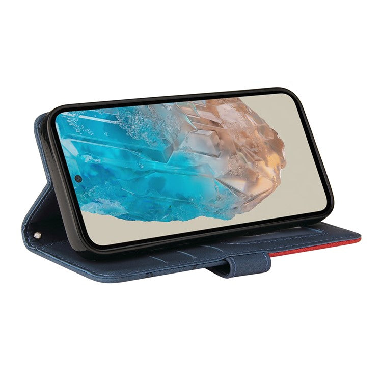 KT Leather Series-1 For Samsung	Galaxy M35 5G Case Two-colors Splicing Phone Cover Folio Bookstytle - Blue