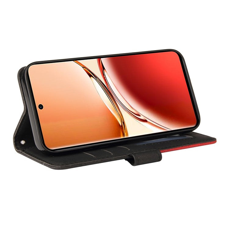 KT Leather Series-1 For Oppo Reno12 F 4G Case Lines Pattern Wallet Phone Cover Color Splicing - Black